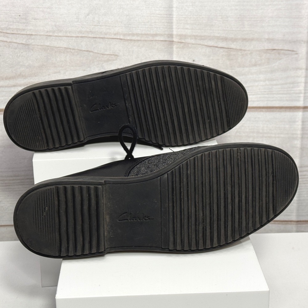 Clarks Collection Cushion Soft Womens 7.5 Black Leather Grey Fabric Oxfords - Picture 5 of 7